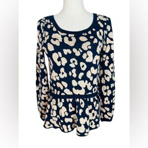 Moth Navy and Cream Knit Peplum Sweater